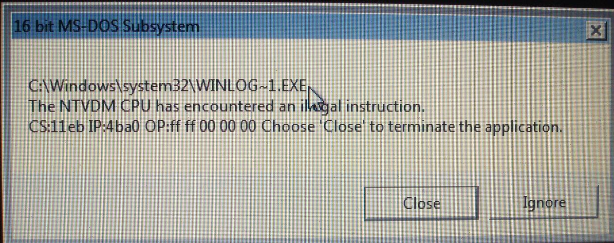 ntvdm hardware error ntvdm hardware error