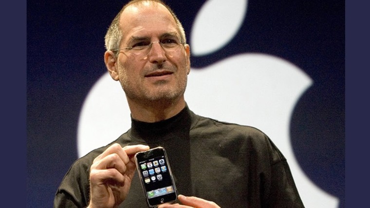 The late Steve Jobs presenting a new iPhone