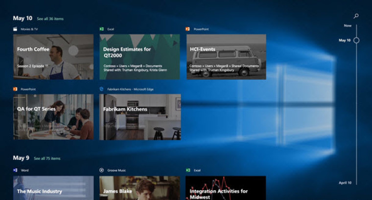 Screenshot of the Windows Timeline feature in Windows 10