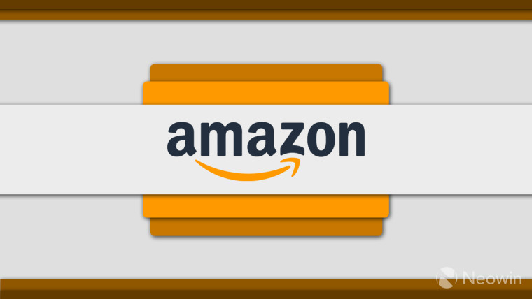 The Amazon logo on a white orange and brown background