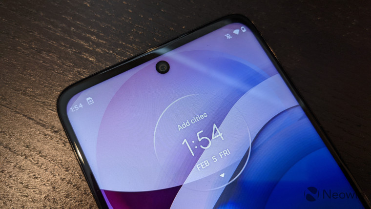 Top of Motorola One 5G Ace display with hole-punch cut-out