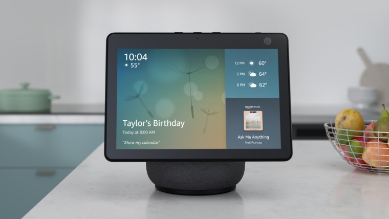 Third-generation Amazon Echo Show smart display on a kitchen counter
