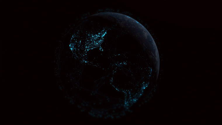 Earth containing blue regions viewed from space
