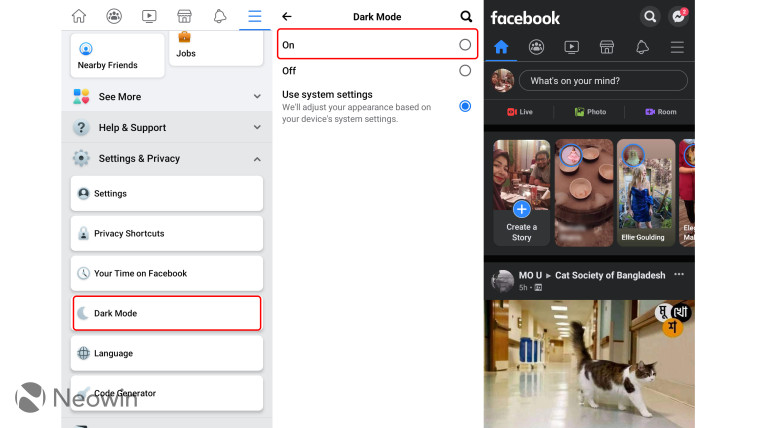 facebook dark mode on android