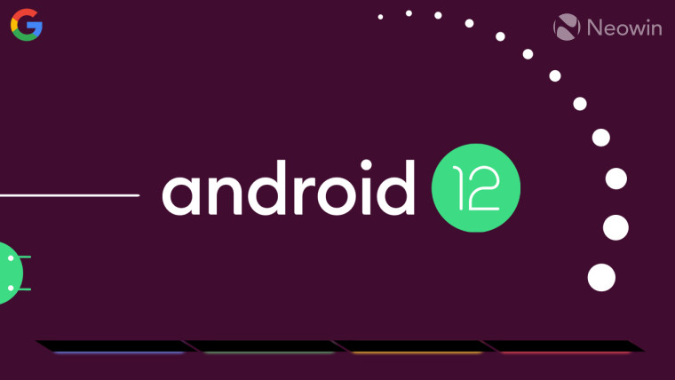 Android 12 logo with 12 dots around it along with the Google logo
