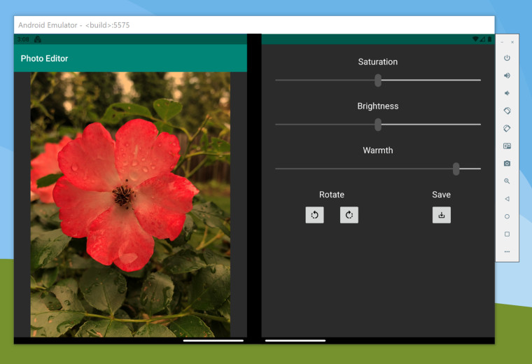 Photo editor app on Microsoft Surface Duo emulator