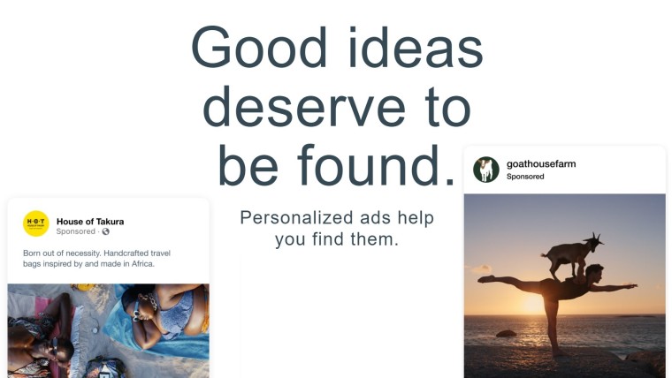 Good Ideas Deserve to be Found text and sponsored Facebook posts on a white background