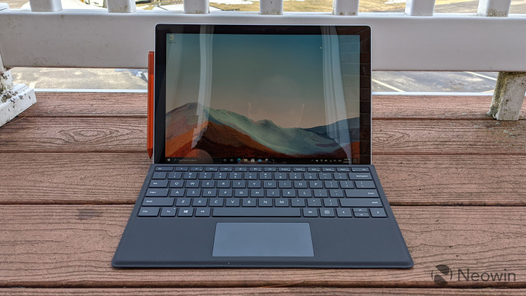 Surface Pro 7+ on wooden deck