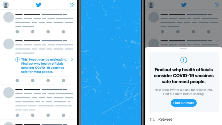 Screenshot of new Twitter label on COVID-19 vaccine misinformation
