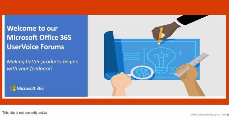 UserVoice forums splash image with text showing that it&039s not active