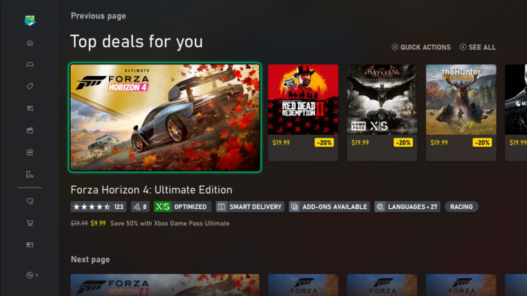 Microsoft Store page showing the Languages label for Forza Horizon 4