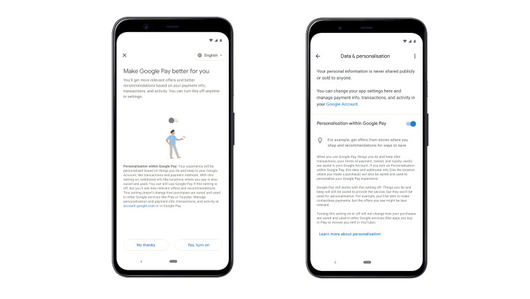 Screenshot of new privacy controls in Google Pay that let you disable personalization features in In