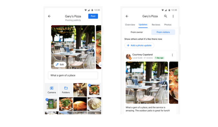 Screenshot of the new photo updates feature of Google Maps to let you upload the most recent photos