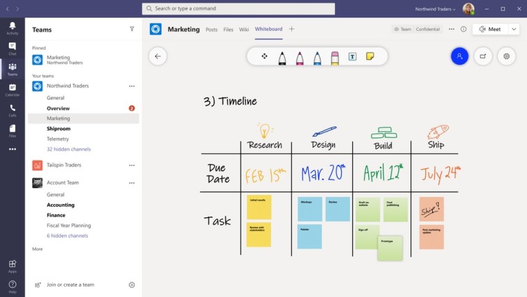 Microsoft Whiteboard tab in a Teams channel