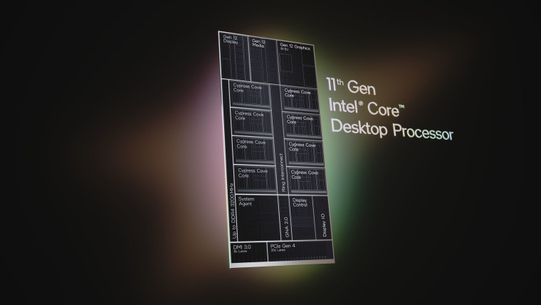 Intel 11th-gen Core Desktop Processor text with diagram
