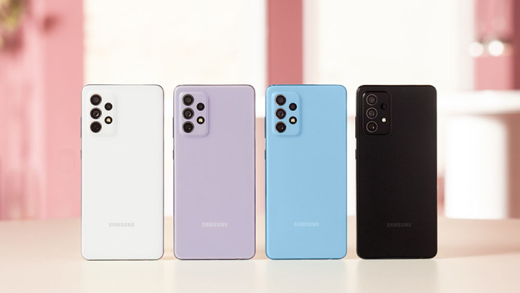 Galaxy A72 in all four colors white purple blue and black