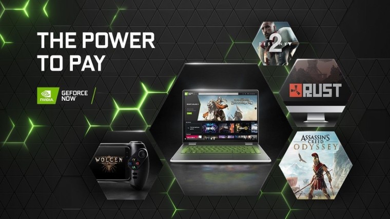 GeForce Now logo next to text reading The Power to Pay