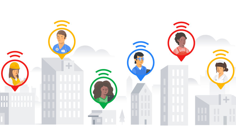 Illustration of various Google Workspace Frontline customers such as health workers first responders