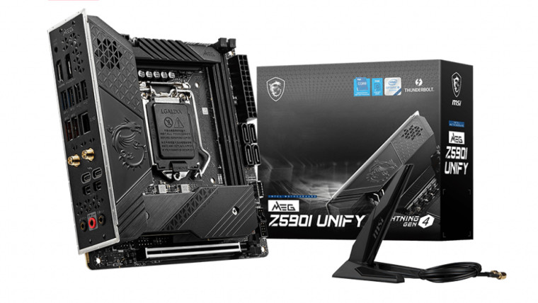 MSI MEG Z590I UNIFY motherboard and its packaging box
