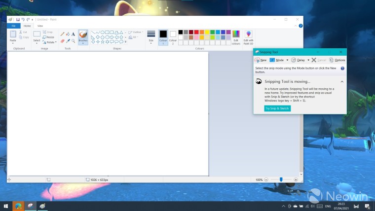 Snipping Tool and Paint open on a Windows 10 PC