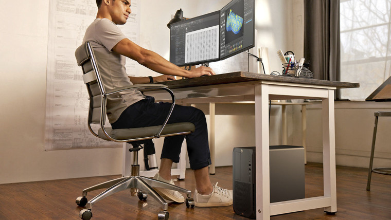 HP Z2 Tower attached to dual monitors