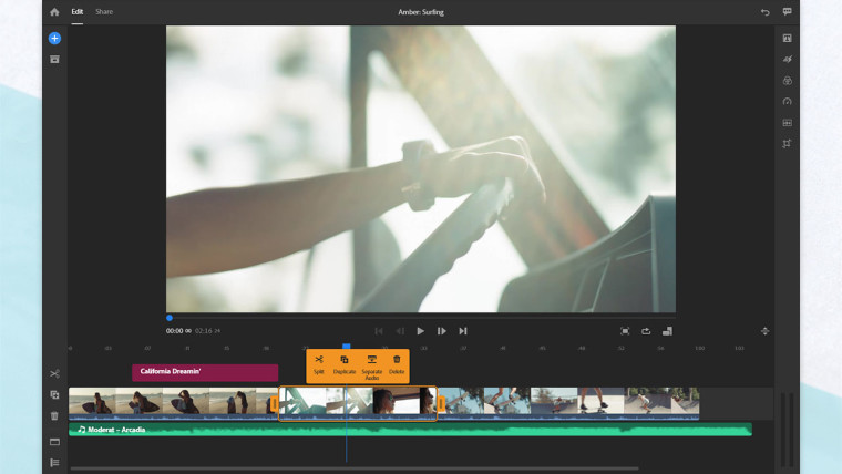 Premiere Rush context menu