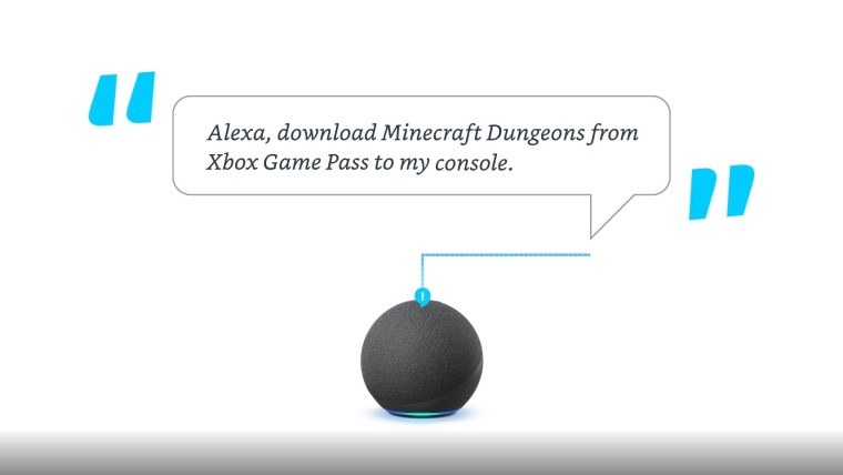 An Amazo Echo Dot with a voice command asking Alexa to download Minecraft from Xbox Game Pass