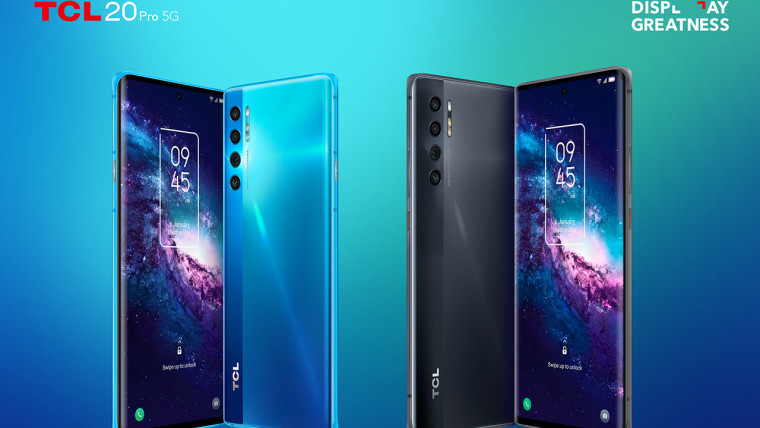 Press image of TCL 20 Pro 5G with green background