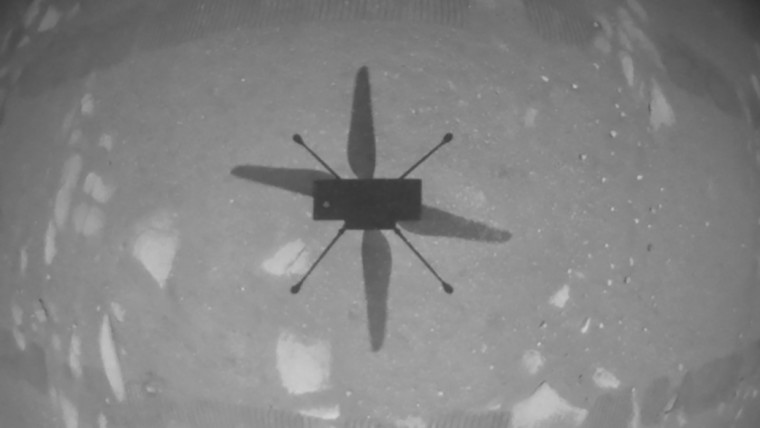Ingenuity's first black and white image from the air