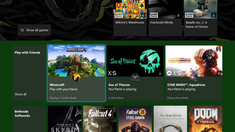 Play with Friends section in the Game Pass page on an Xbox console