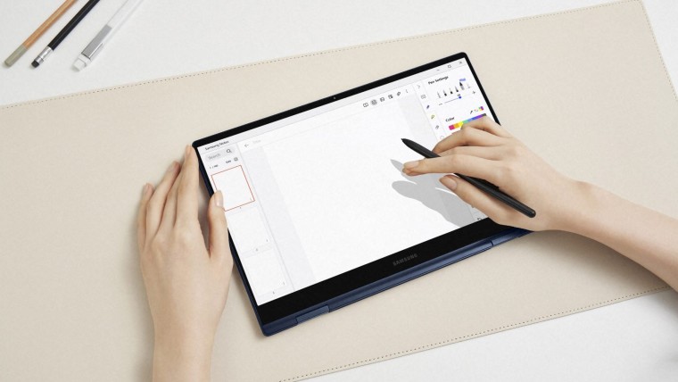 A Samsung Galaxy Book Pro 360 being used with an S Pen