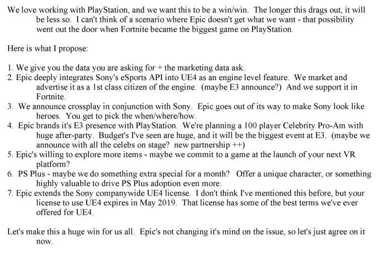 Email exchange between Sony and Epic Games about crossplay