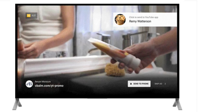 YouTube&039s new ad feature called brand extensions on a smart TV