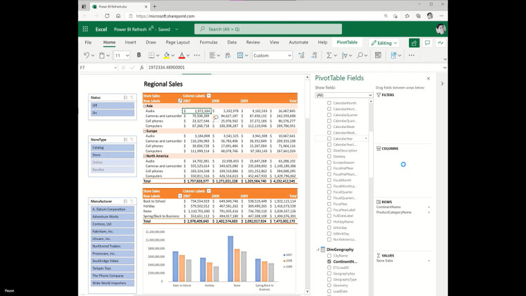 Excel on the web PivotTable pulling data from PowerBI