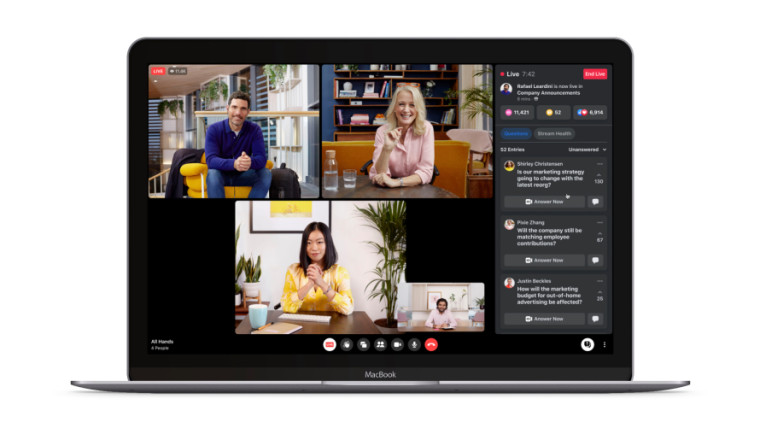 Live Q and A on Facebook Workplace with four participants on the screen