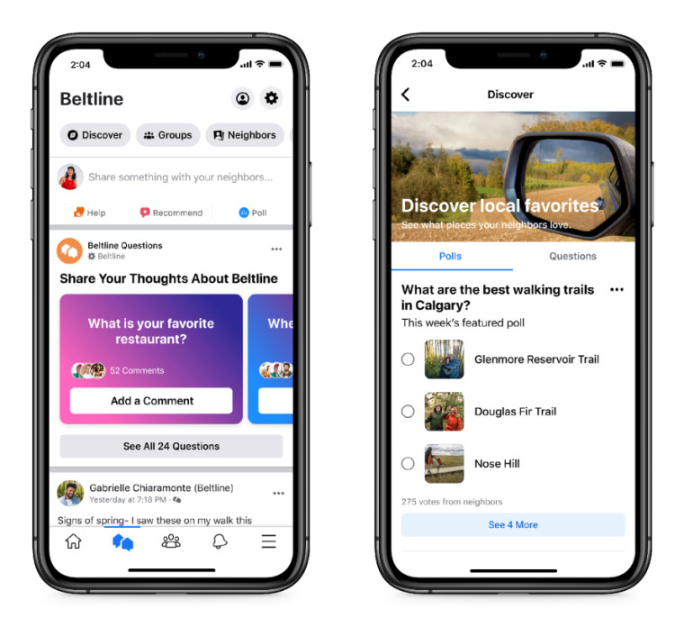Facebook Neighborhoods&039 landing page on a mobile device