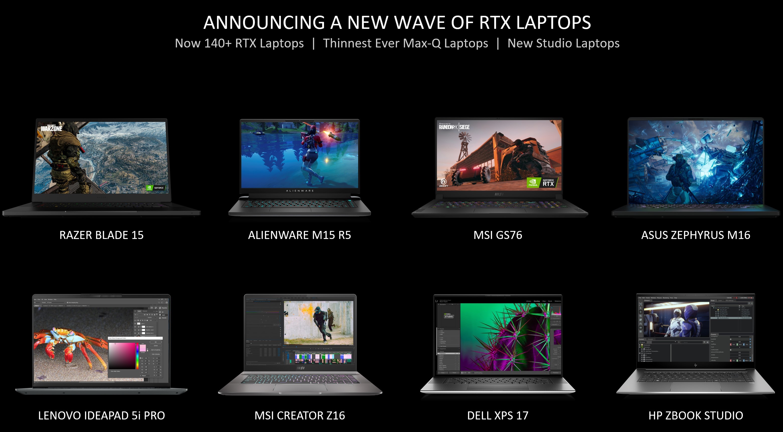 Image showcasing new RTX-based laptops from multiple manufacturers