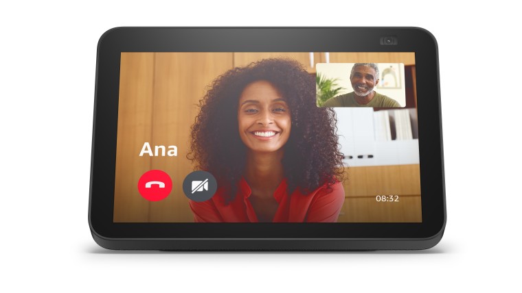 Front view of the new Echo Show 8 while taking a video call
