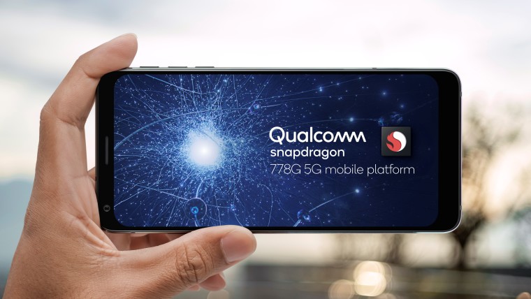 A smartphone displaying the Qualcomm Snapdragon 778G logo