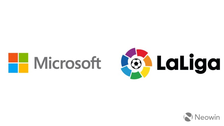 Microsoft logo on the left of the image LaLiga logo on the right