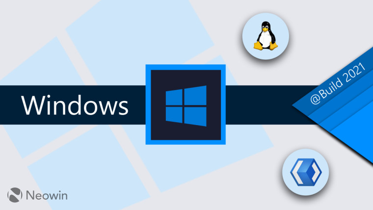 Windows logo and text on a dark sblue over a white background with Linux and WinUI logos around it