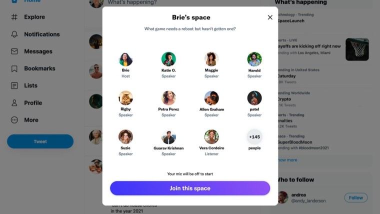 Web interface of a preview before you can join a Space