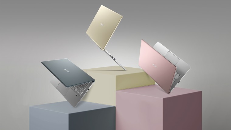 Renders of the Acer Swift X laptop in pink gold and gray color variants