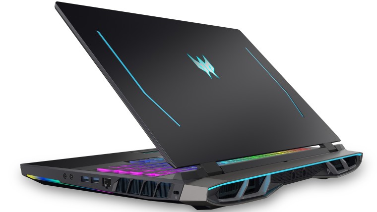 Angled view of the back of the Acer Predator Helios 500 with the lid partly open