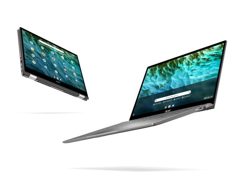 Acer Chromebook Enterprise Spin 713 device in its flipped open and closed forms