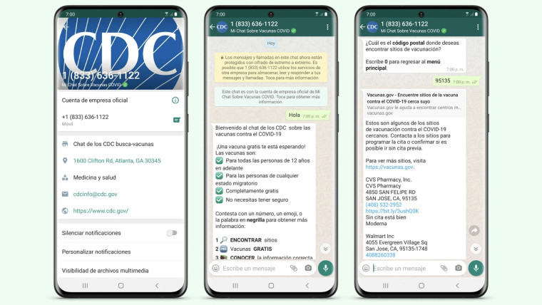 The CDC vaccine tool on WhatsApp