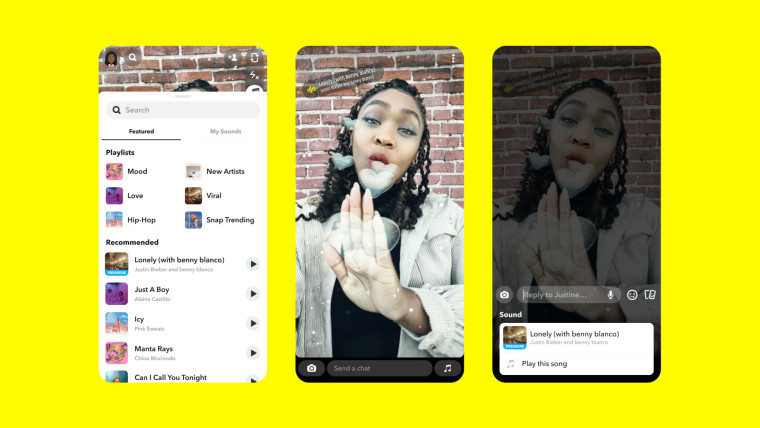 Sounds on Snapchat shown in screenshots
