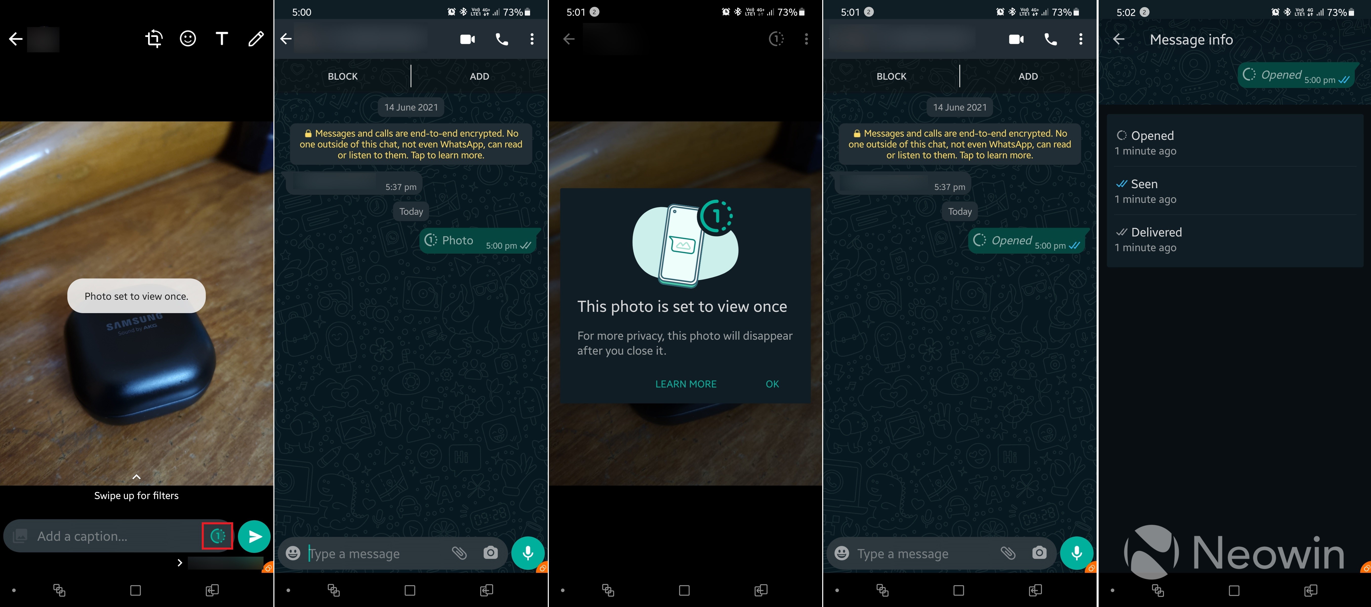 Screenshot of WhatsApp disappearing media