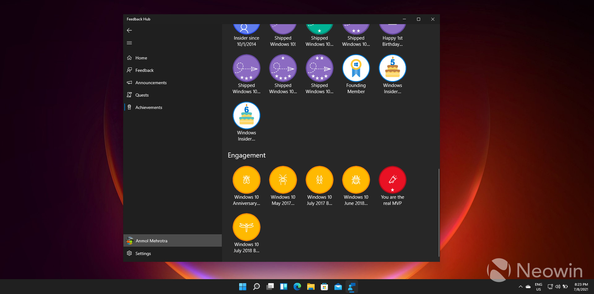 Screenshot of the Feedback Hub