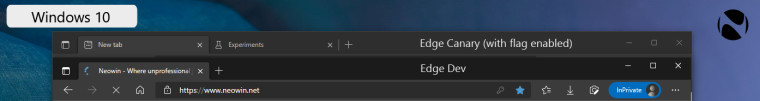 Edge Canary and Edge Dev title bars stacked for comparison on Windows 10